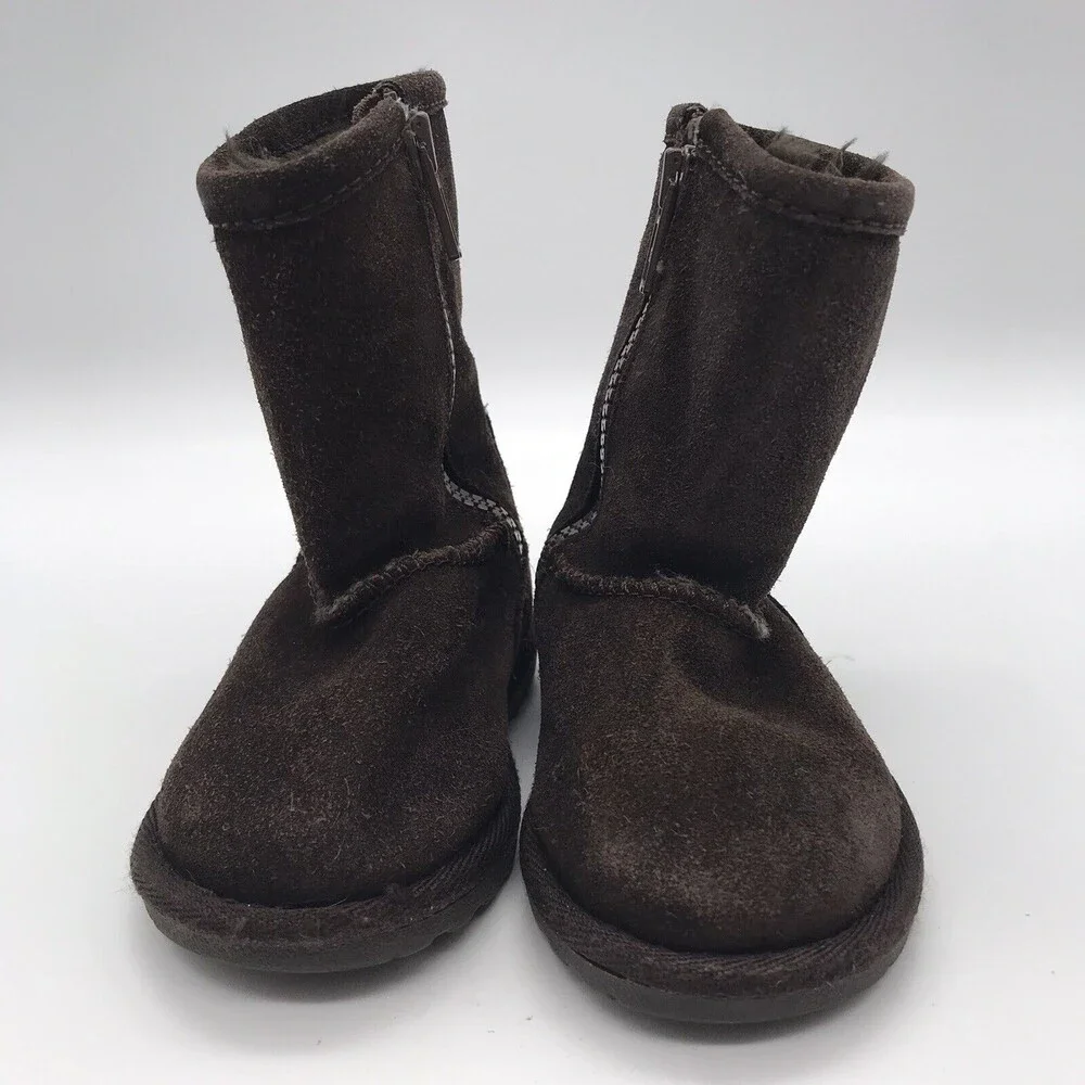 Melrose Ave Kid's 5 Brown Suede Leather Mid Calf Winter Boot Side Zip Snow Shoes